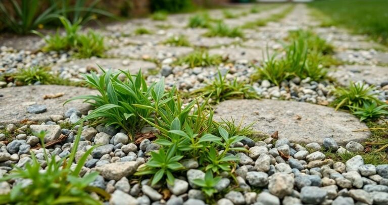 herbes dans le gravier